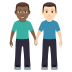 👨🏾‍🤝‍👨🏻 men holding hands: medium-dark skin tone, light skin tone display on JoyPixels